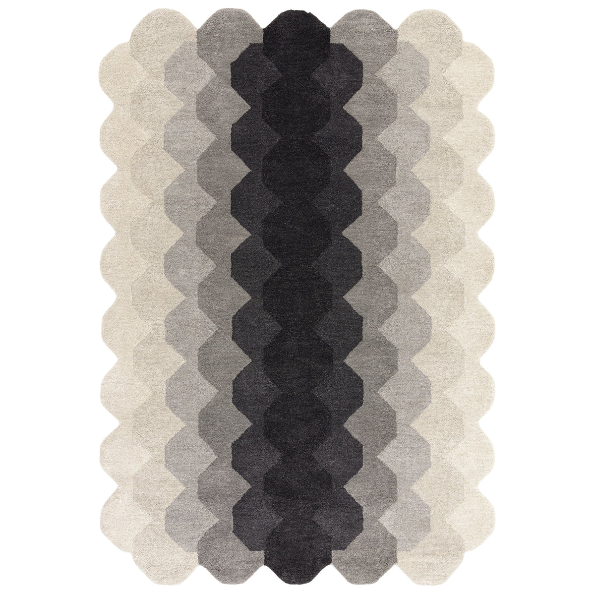 Hive Charcoal ombre honeycomb wool rug on a white background