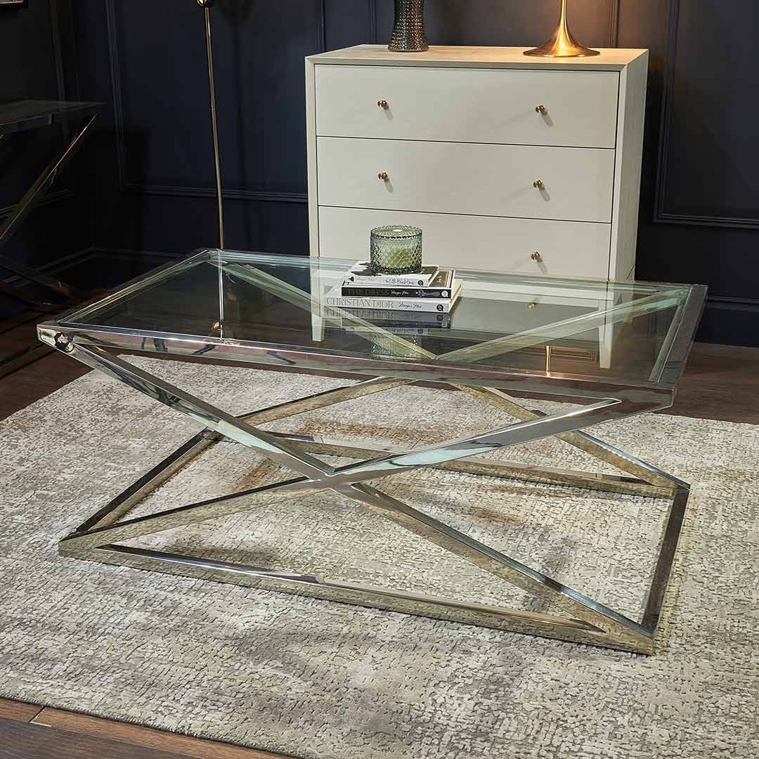 Nico Coffee Table in polished nickel — front view