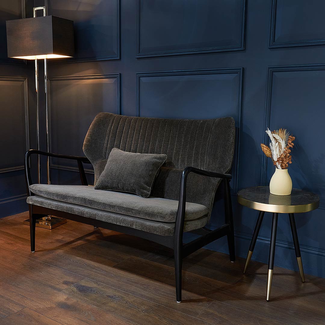 Oakham 2 Seater Sofa in painted black and mouse — alternative angle