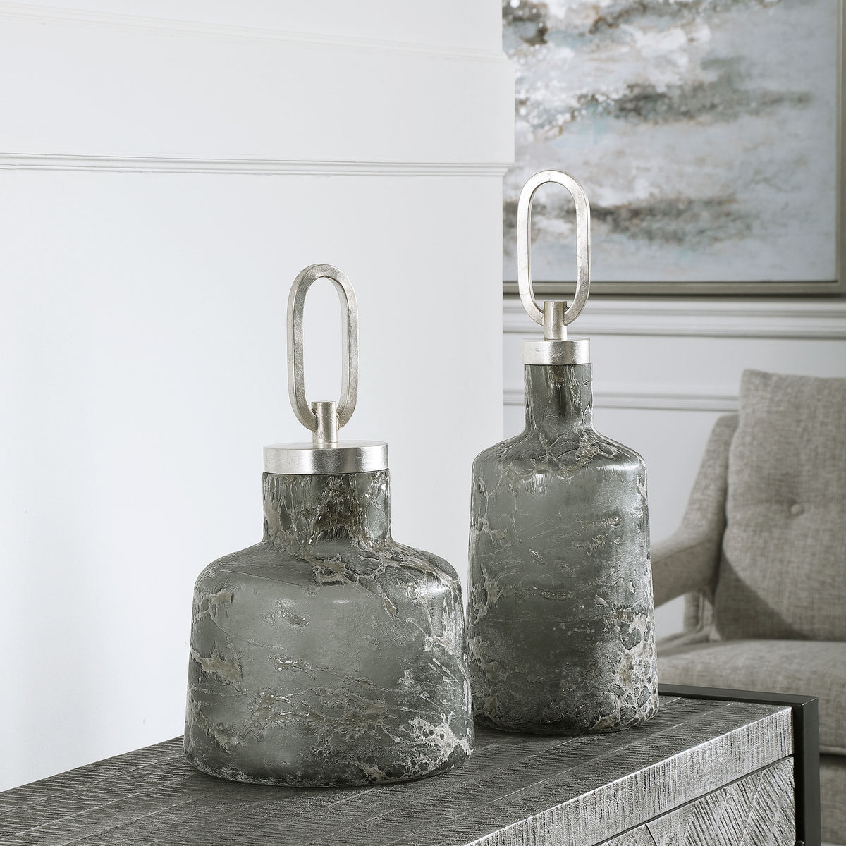 Storm Art Glass Bottles – Set of 2