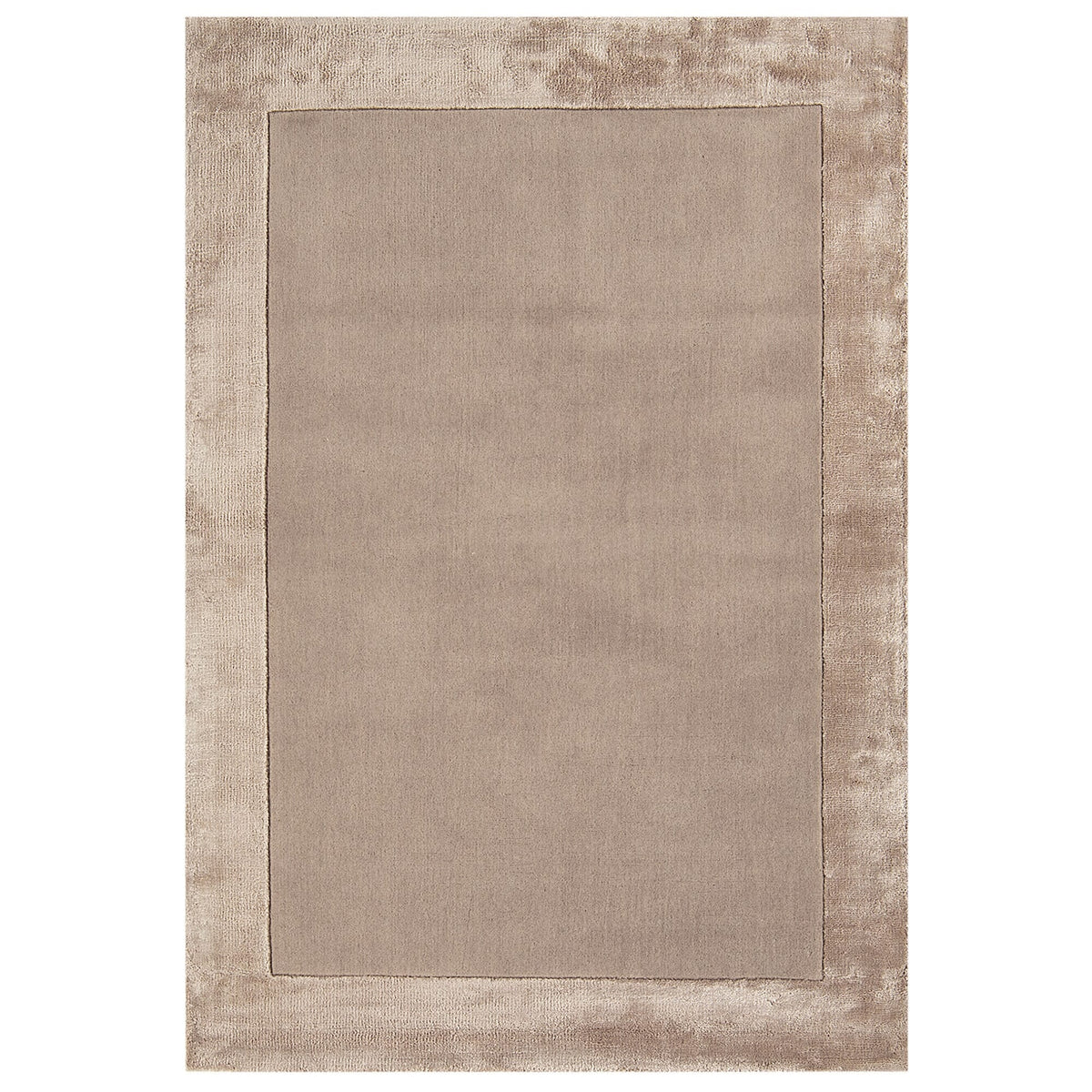Ascot Sand hand-woven wool and viscose border rug on white background