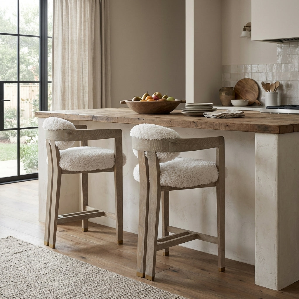 Baaarb Counter Stool in Faux Sheepskin