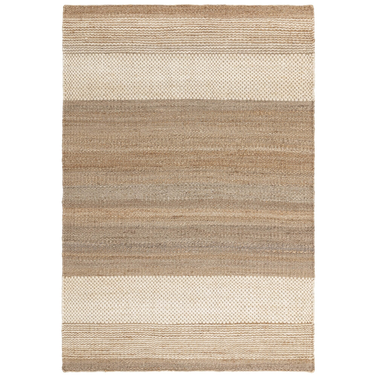 Cedar Natural Ivory jute rug on white background, full view