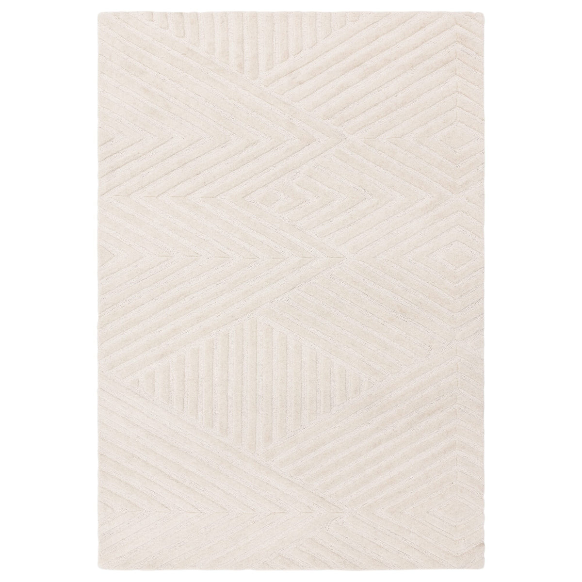 Hague Ivory rug on a white background, full view showing cut and loop pile texture