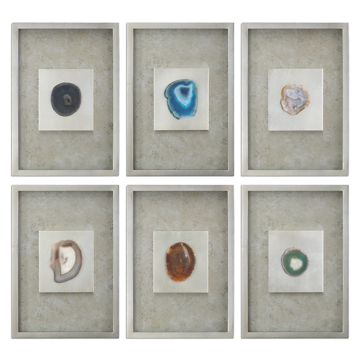 Agate Stone Silver Wall Art – Set of 6