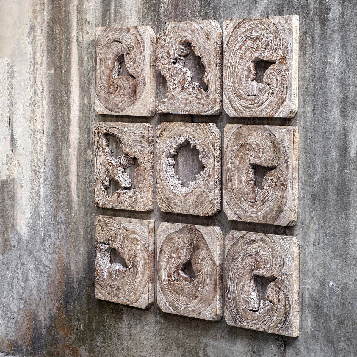 Bahati Whitewashed Wood Wall Art – Set of 9