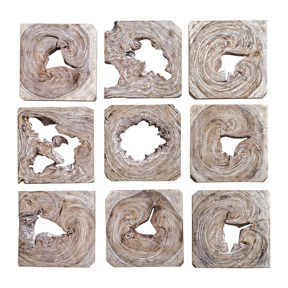 Bahati Whitewashed Wood Wall Art – Set of 9