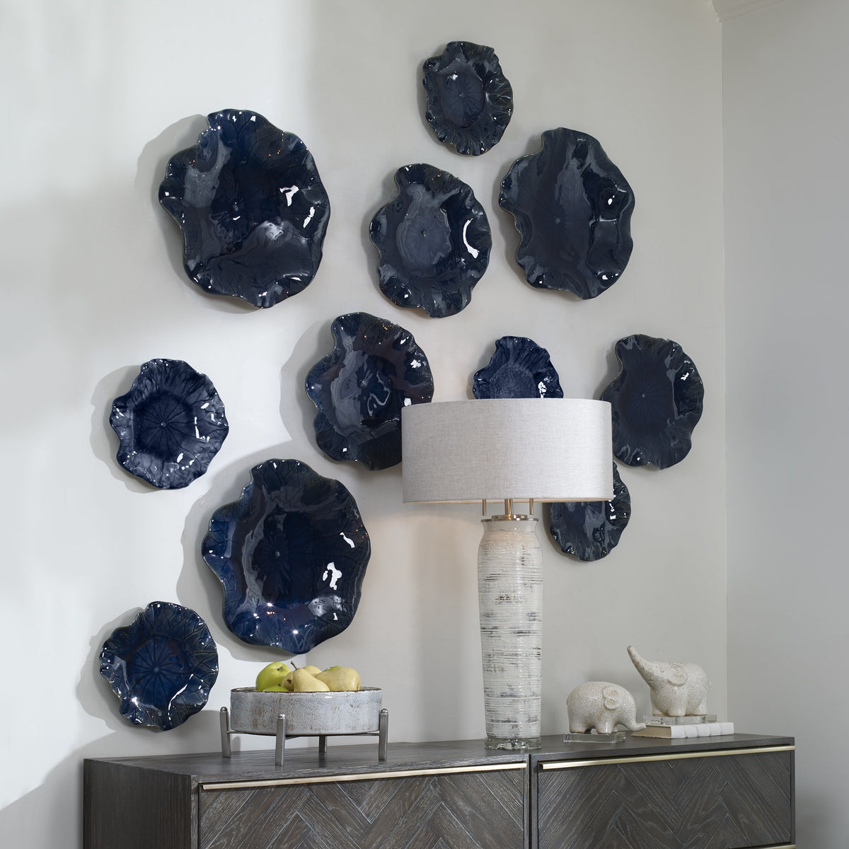 Abella Ceramic Wall-Mounted Bowls – Cobalt Blue, Set of 3