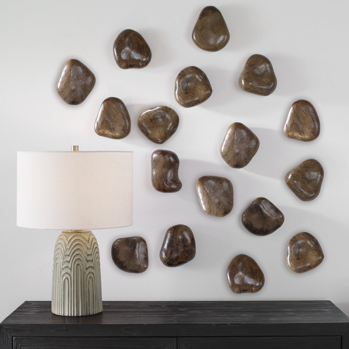 Pebbles Walnut Wood Wall Décor – Set of 9