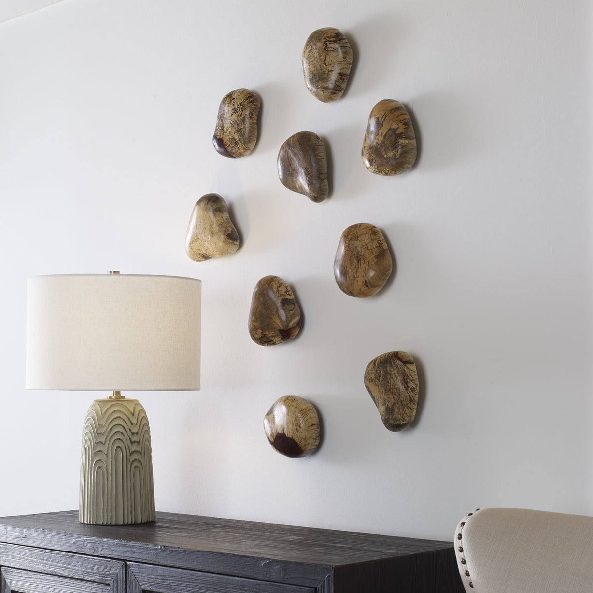 Pebbles Blonde Wood Wall Décor – Set of 9