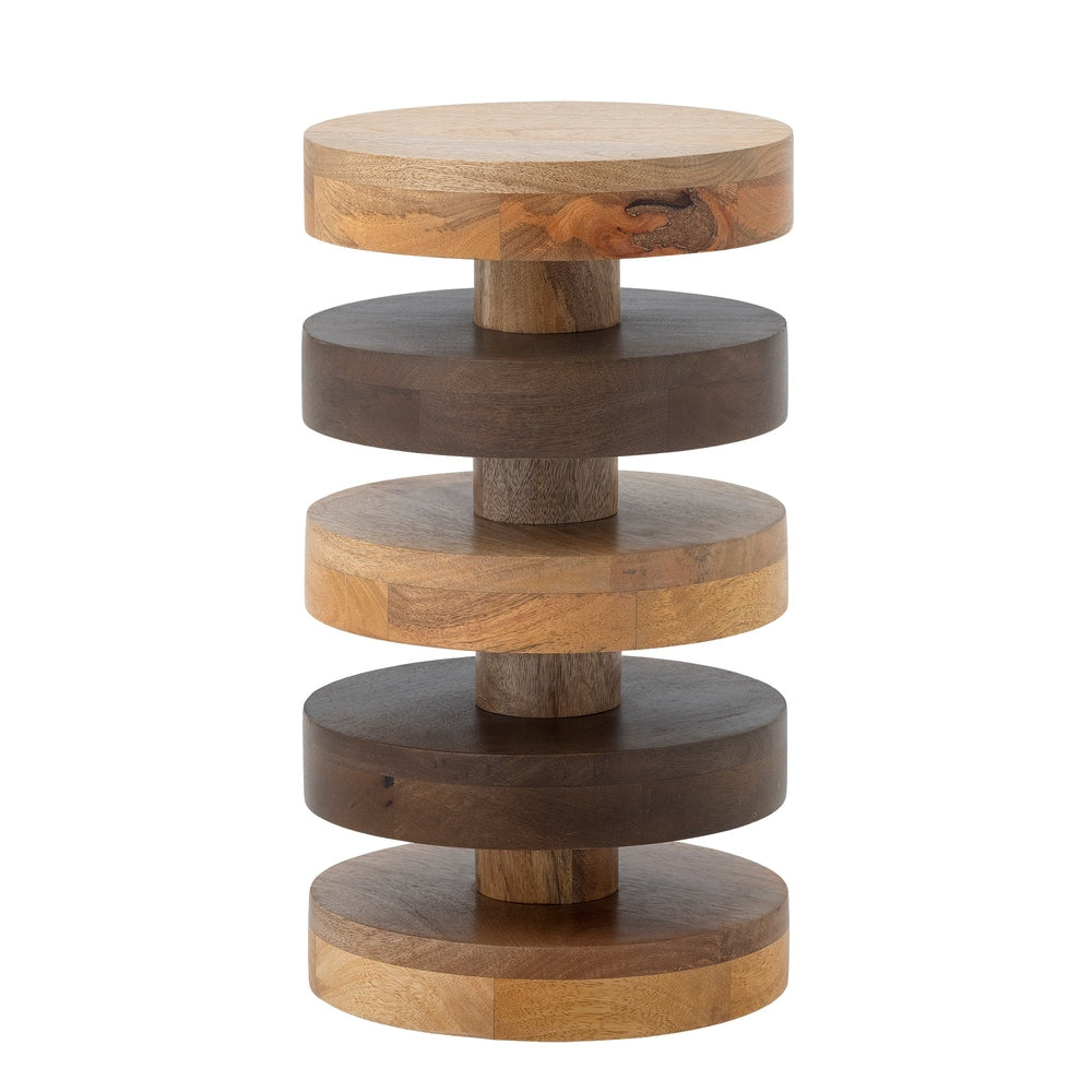 Wooden tiered stand with round platforms on a white background