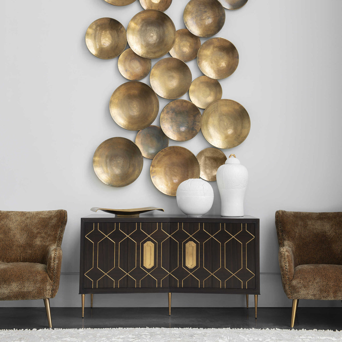 Aitana Wall-Mounted Bowls – Antique Brass, Set of 3
