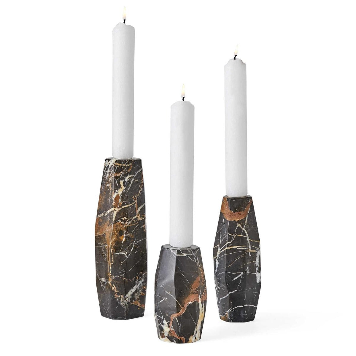 Multifaceted Taper Candleholders – Marble, Set of 3