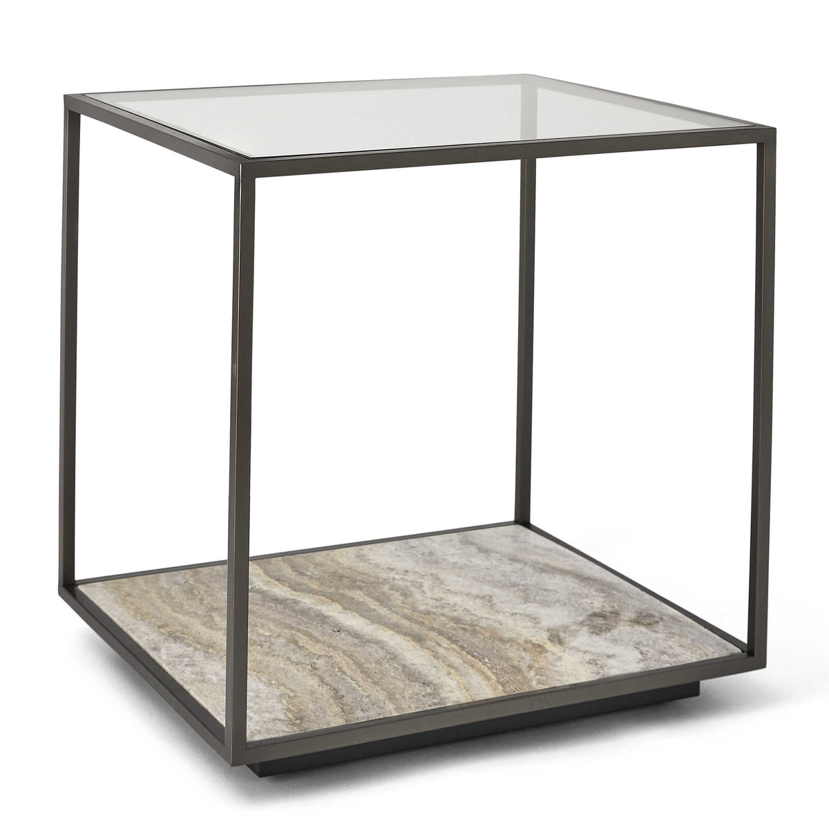 Floating Plane End Table – Travertine/Bronze