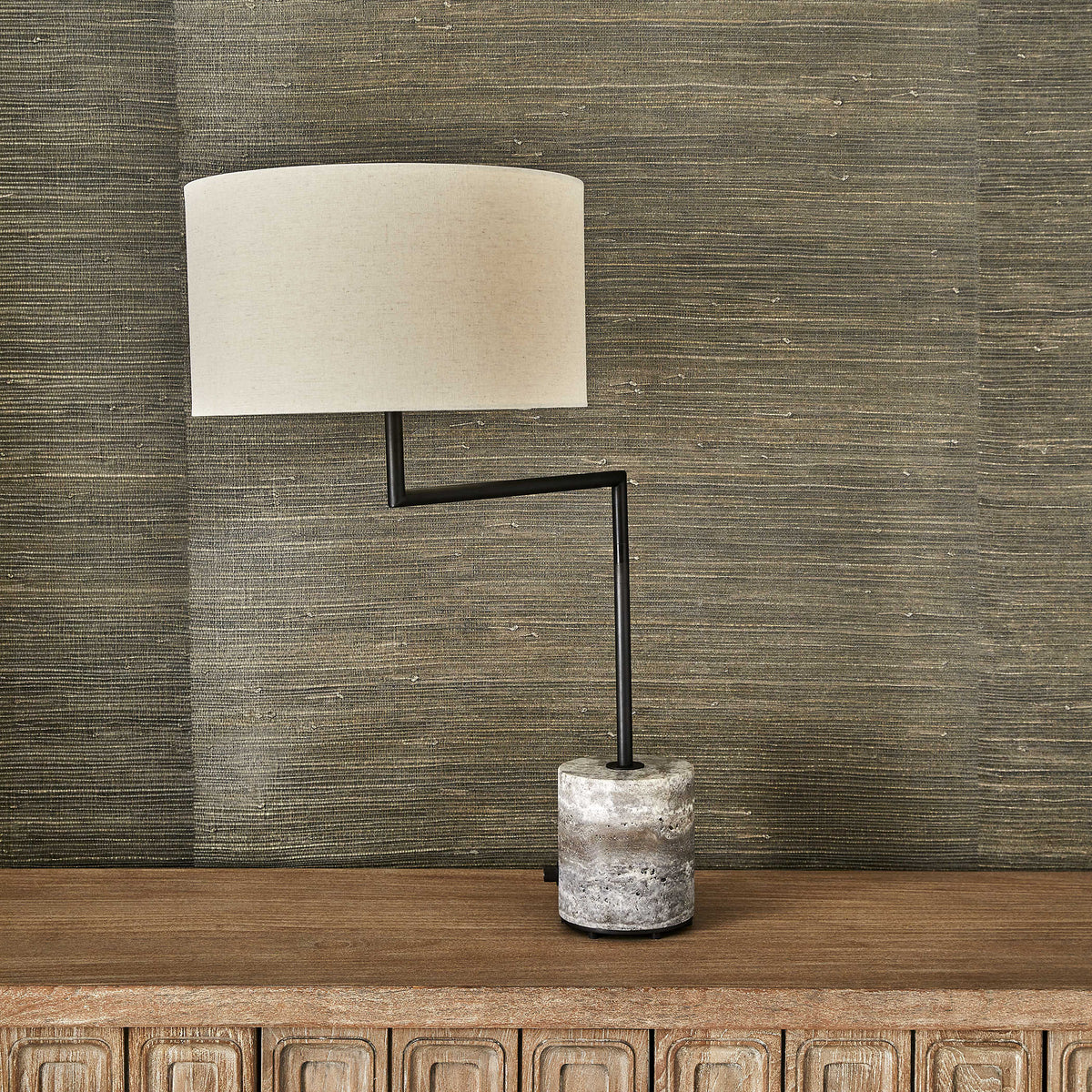 Pivot Table Lamp – Travertine and Bronze