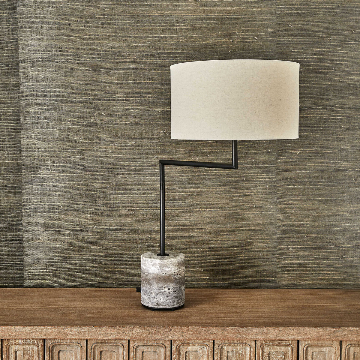 Pivot Table Lamp – Travertine and Bronze