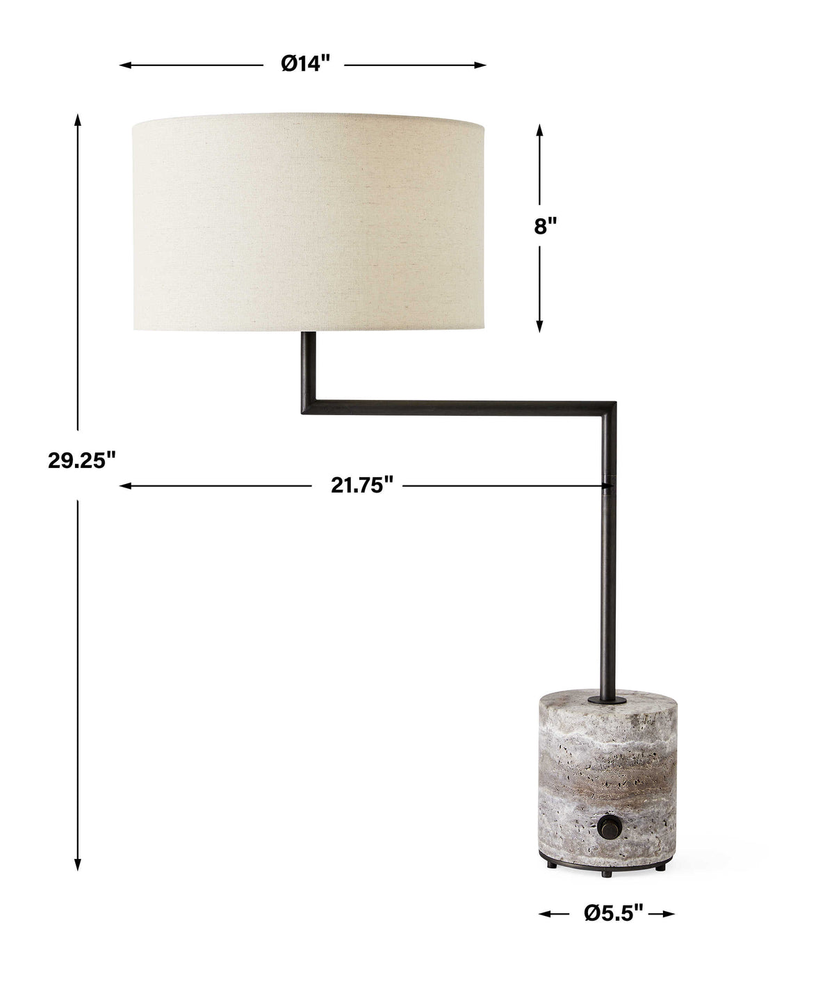 Pivot Table Lamp – Travertine and Bronze
