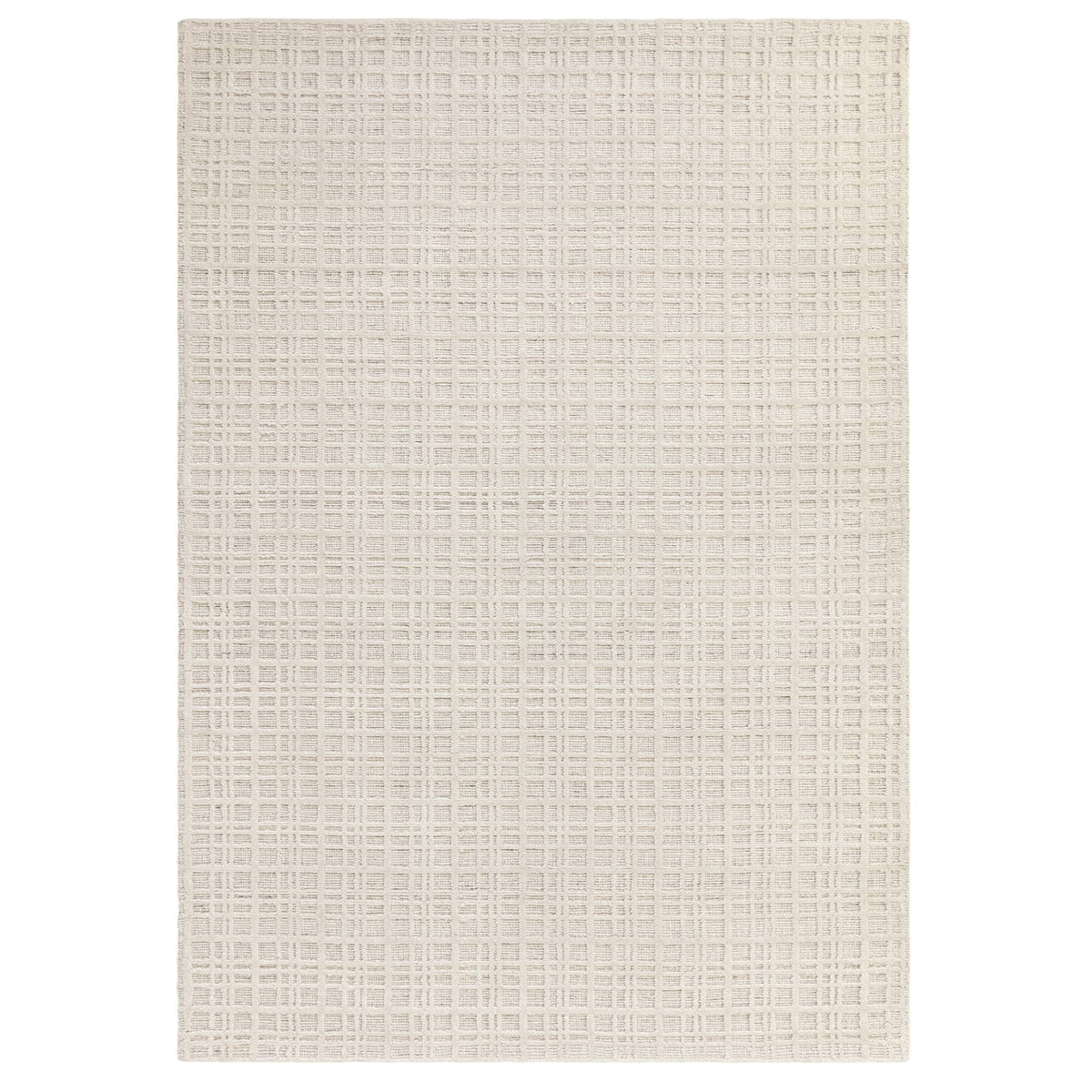 Thatch Ecru hand-woven wool rug on white background