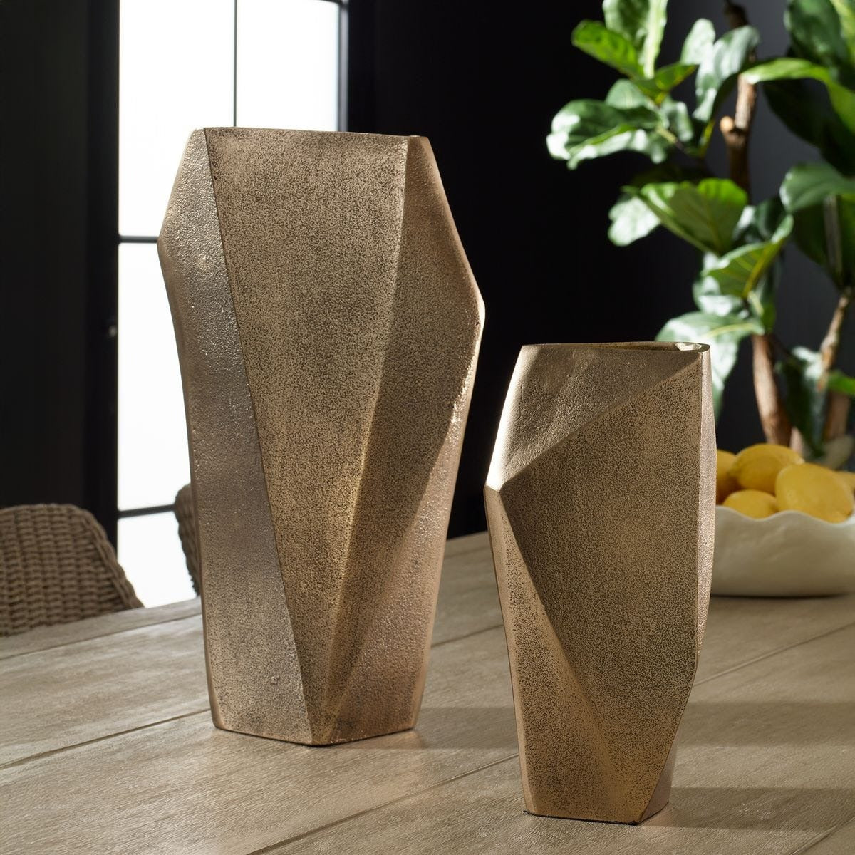 GeoForm Indoor-Outdoor Vases in Brass – Set of 2