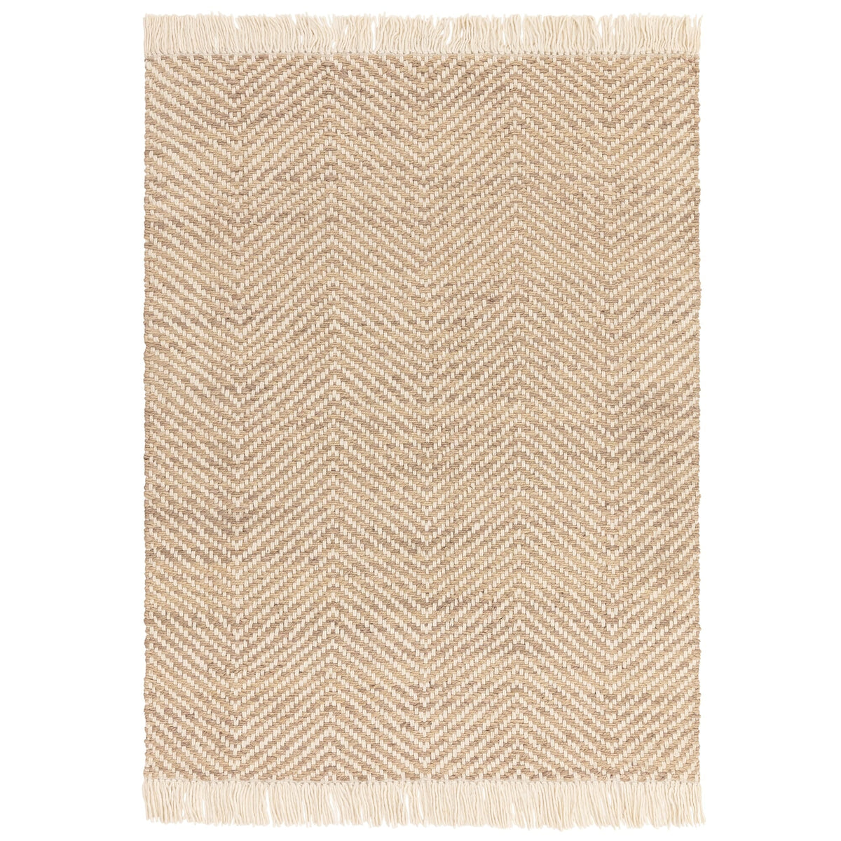 Vigo Sand reversible jute rug on a white background, full view