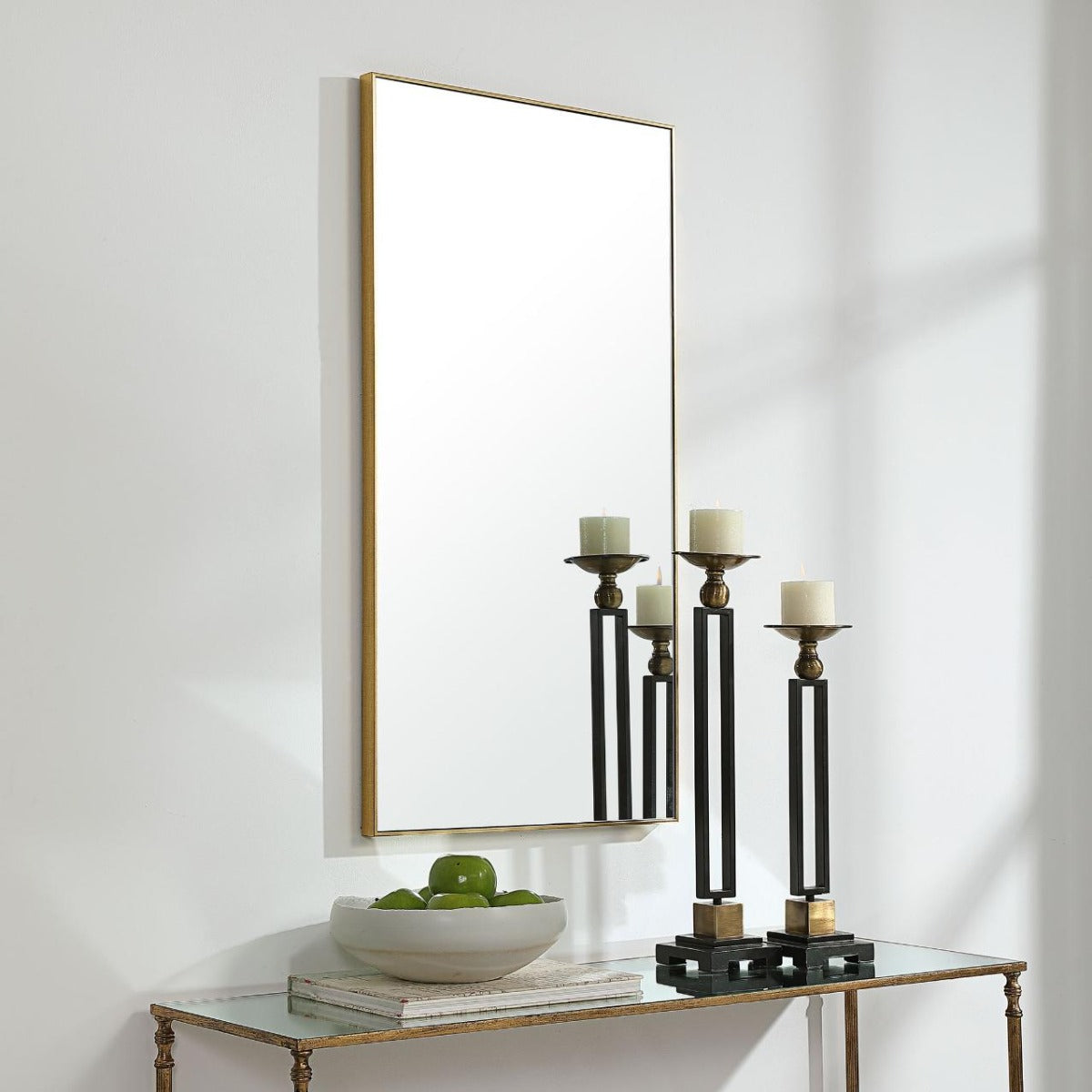 Slim Frame Rectangular Midi Mirror – Gold