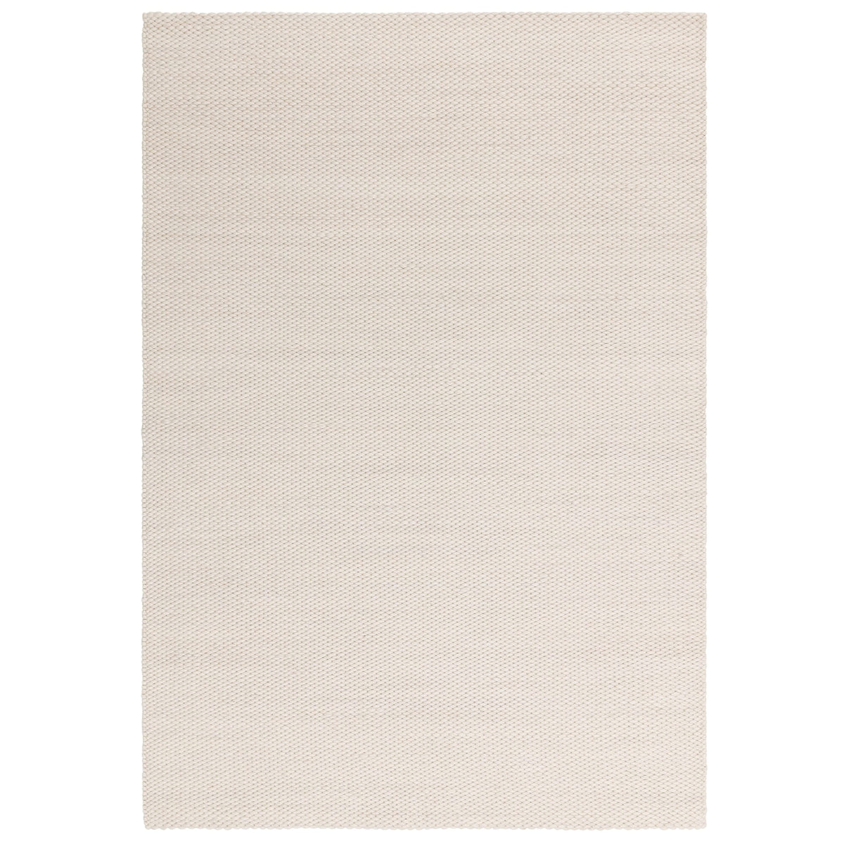 Zander Ivory Rug hand-woven from natural undyed wool and polyester yarns, shown on a white background