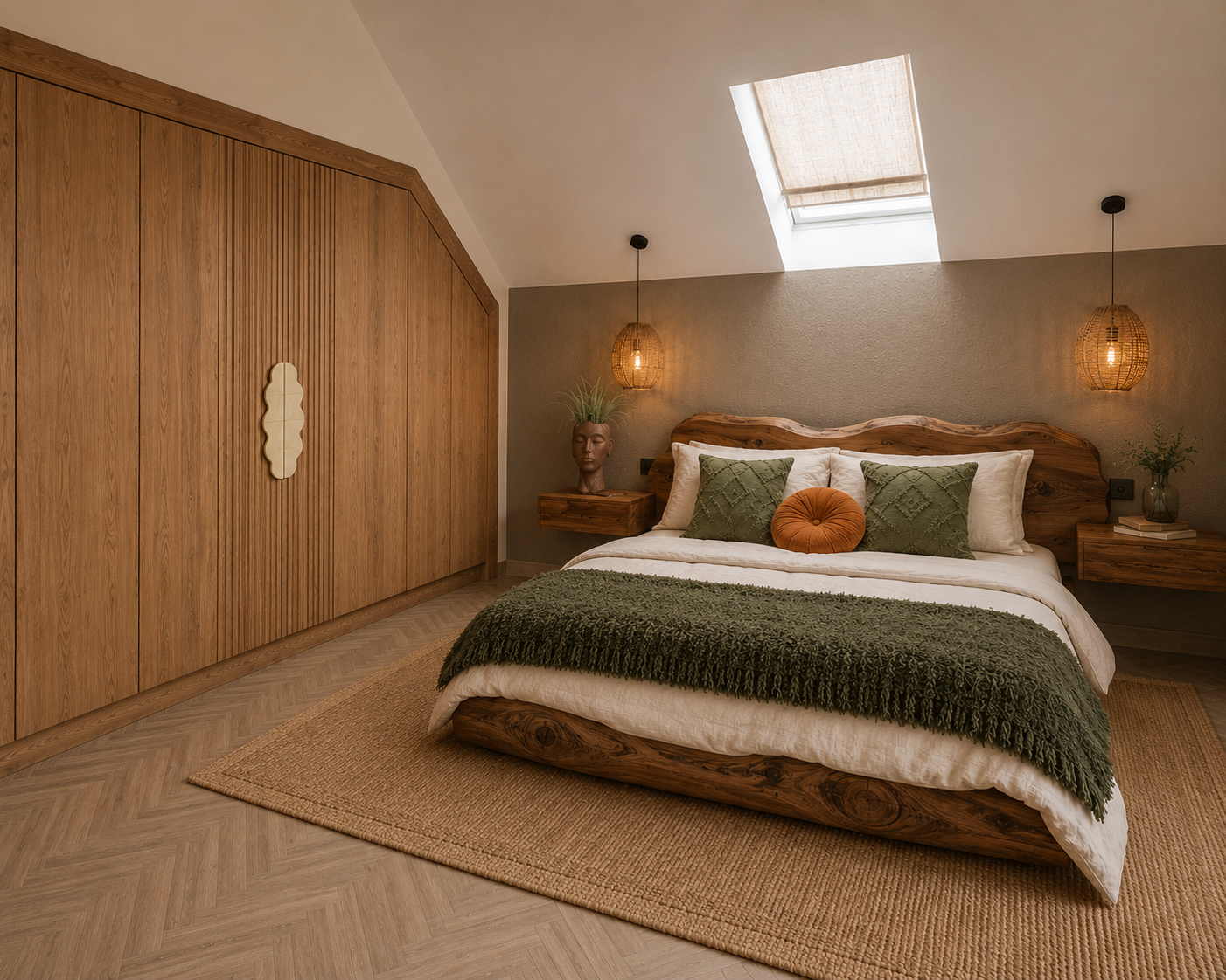 Bespoke solid-wood bed and fluted wardrobe designed by Conpanna Living