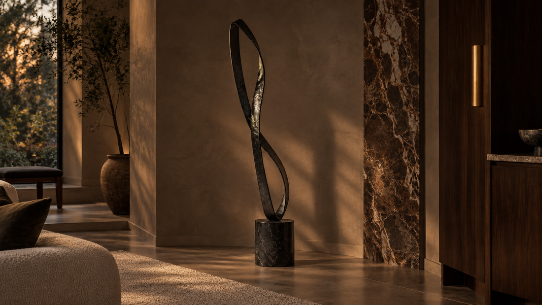 Antique gold floor planters against plaster — Sculpture for the Floor