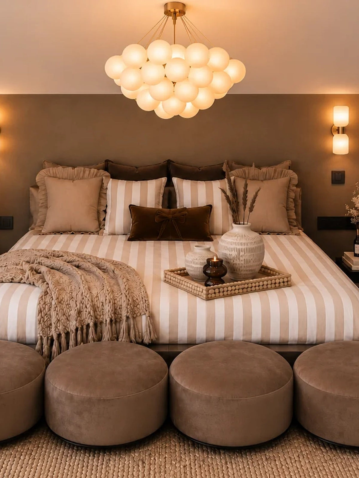 Conpanna Living — master bedroom with solid-wood bed and fluted wardrobe