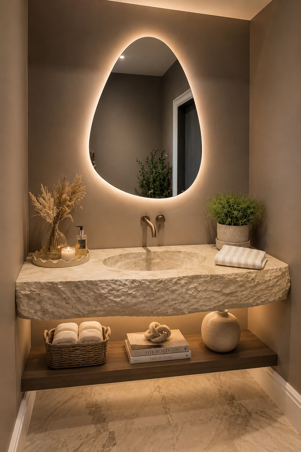 Conpanna Living — bespoke stone basin in a designer cloakroom