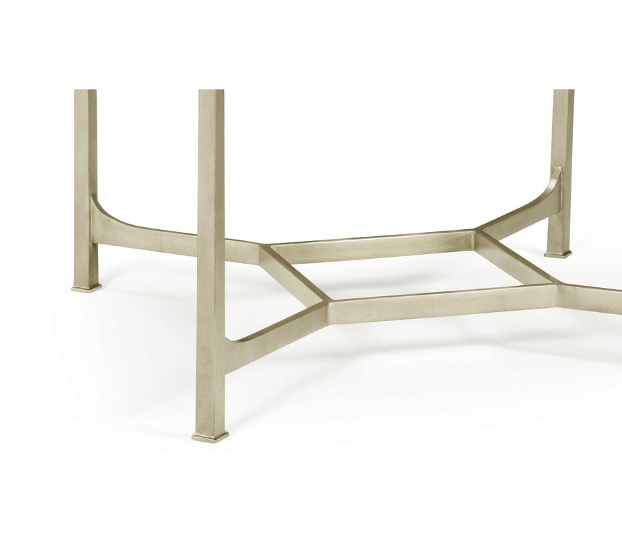 Square Side Table Contemporary with Glass Top – Silver