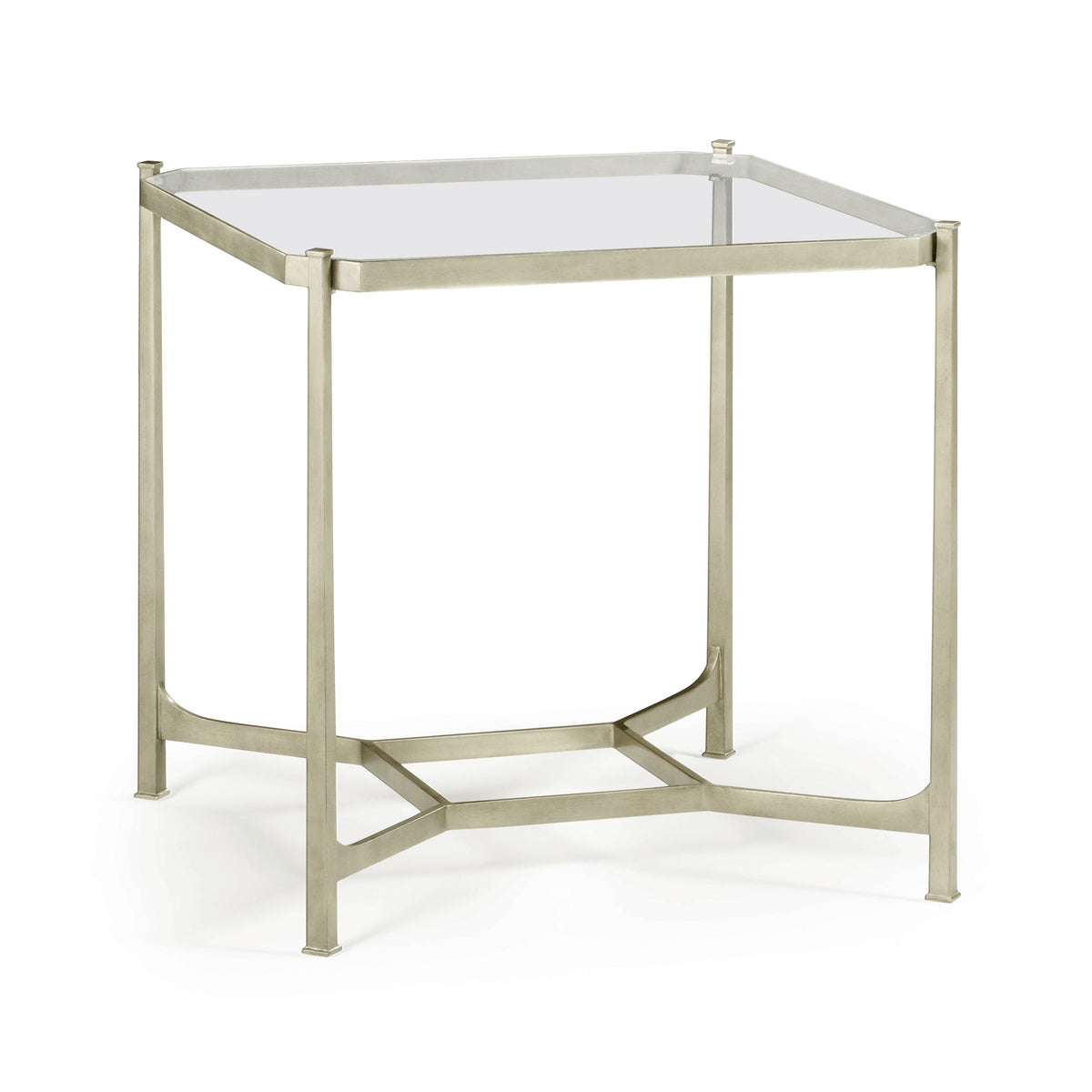 Square Side Table Contemporary with Glass Top – Silver