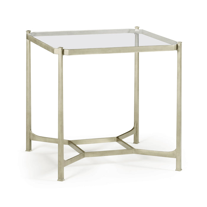 Square Side Table Contemporary with Glass Top – Silver