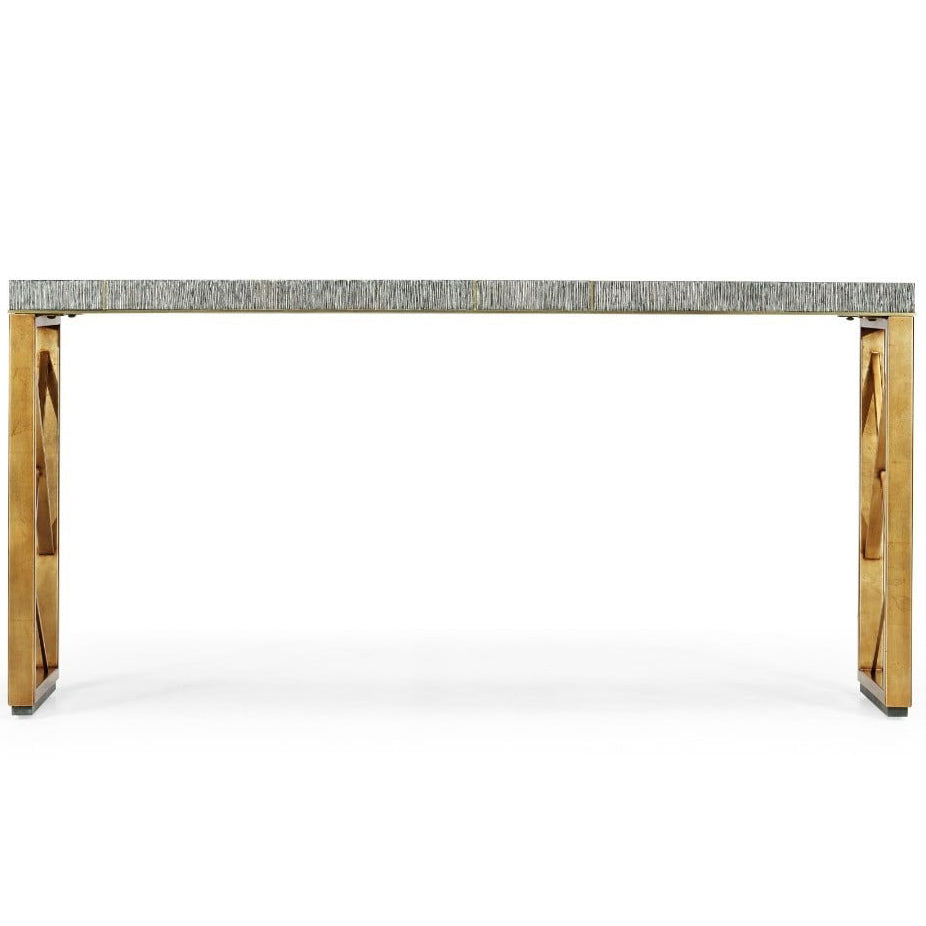 Geometric Dark French Oak and Gilded Console Table