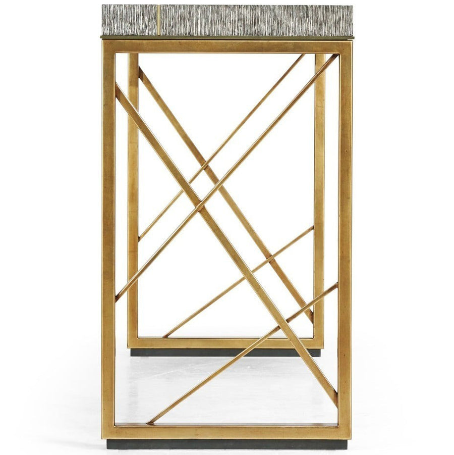 Geometric Dark French Oak and Gilded Console Table