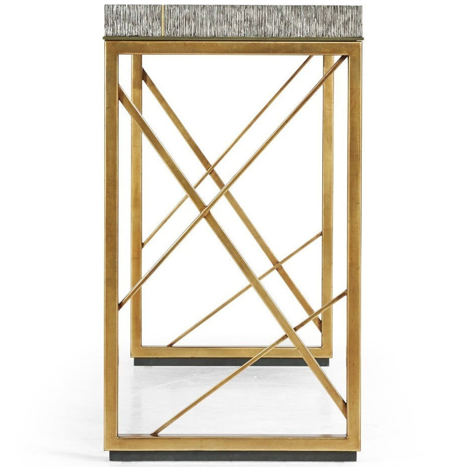 Geometric Dark French Oak and Gilded Console Table