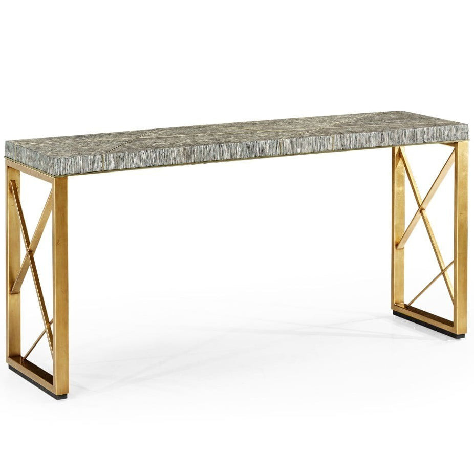 Geometric Dark French Oak and Gilded Console Table