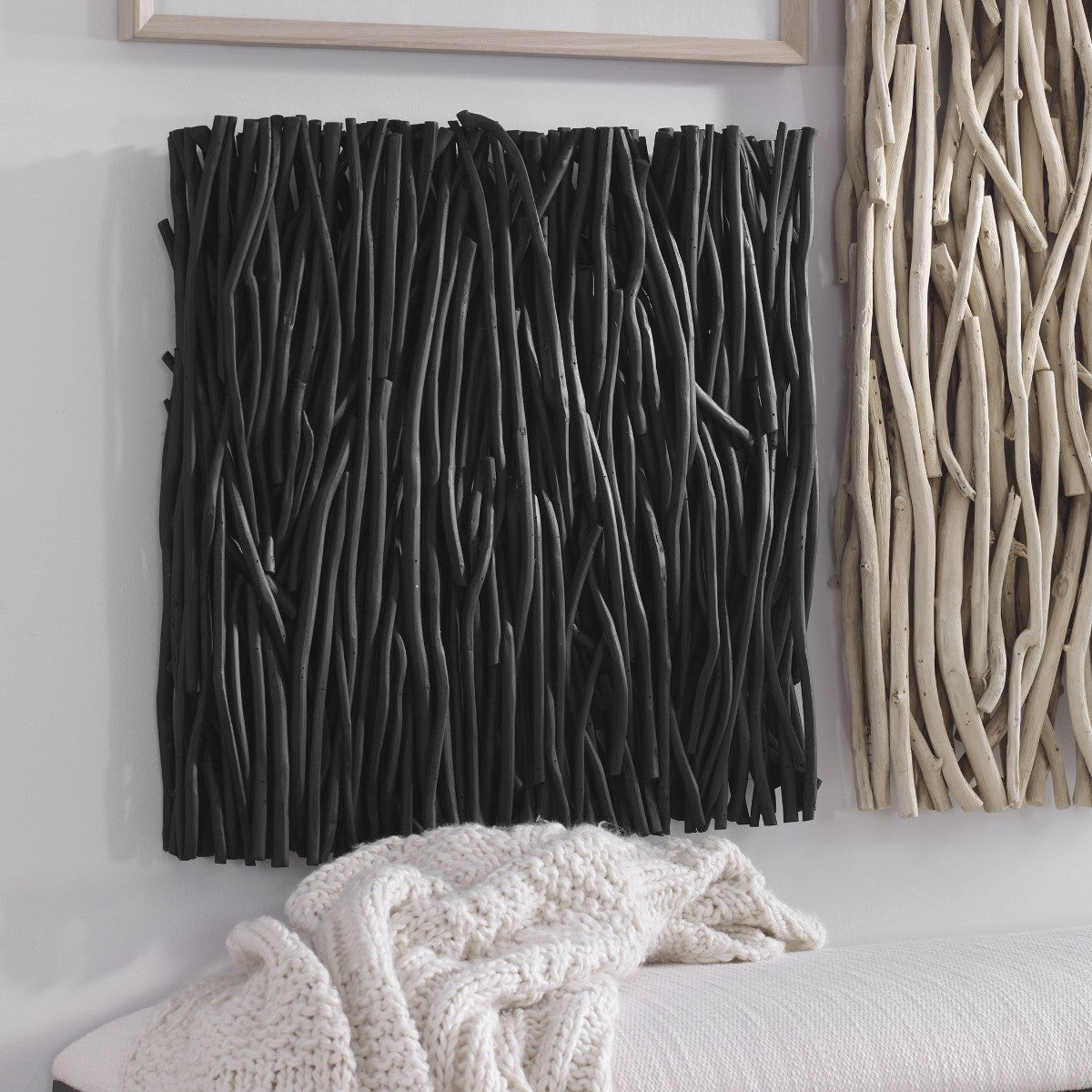 Gathered Teak Square Black Wood Wall Decor