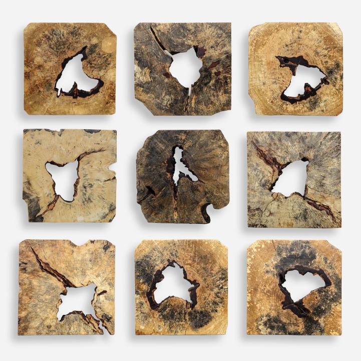 Bahati Wood Wall Décor – Natural, Set of 9