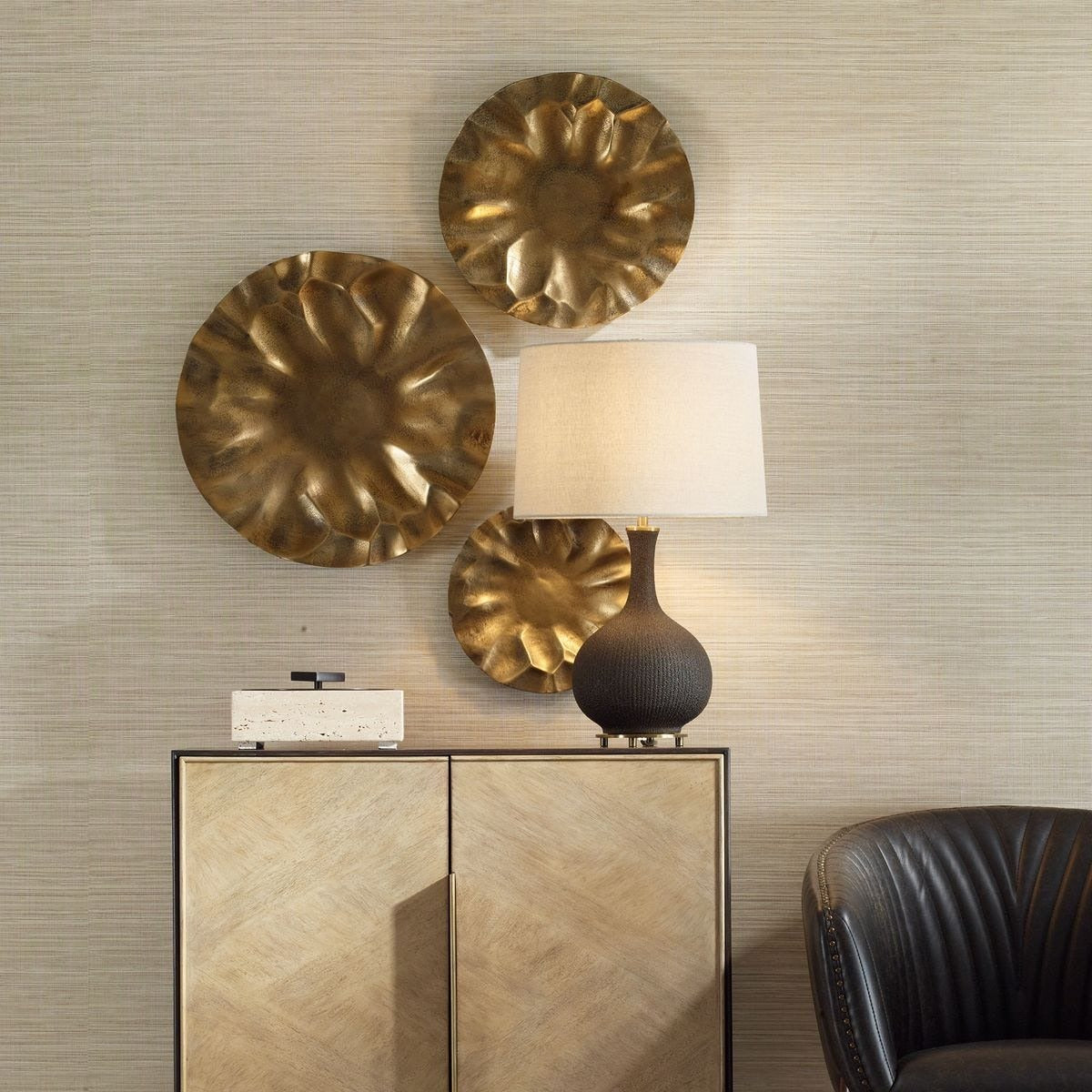 Peonia Outdoor Gold Wall Art – Set of 3
