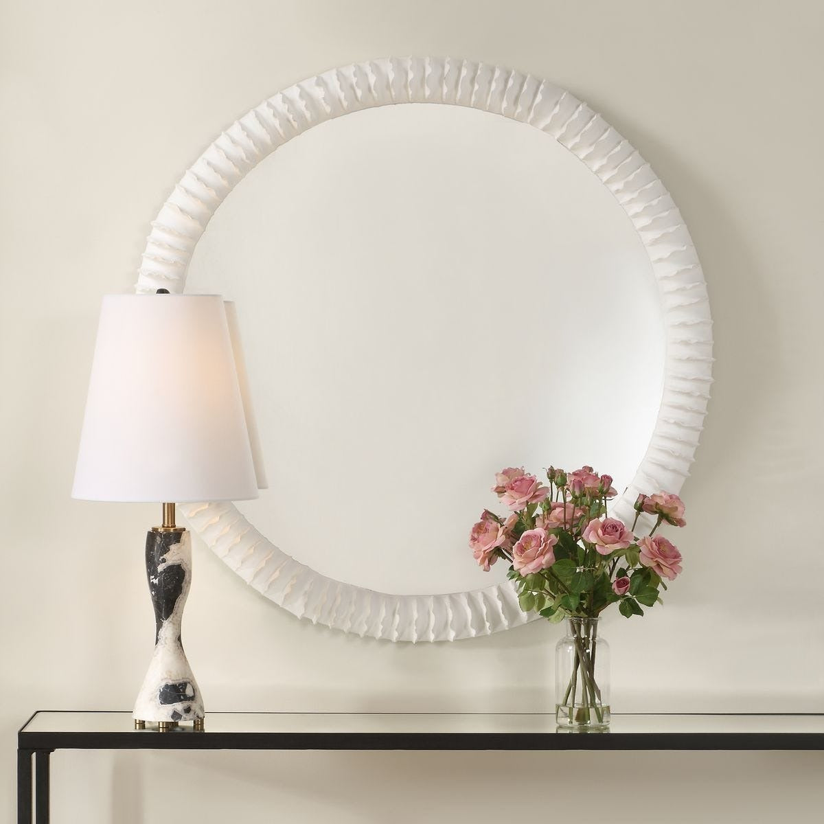 Akiko White Round Mirror