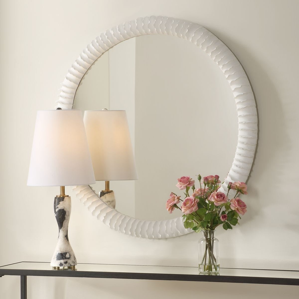 Akiko White Round Mirror