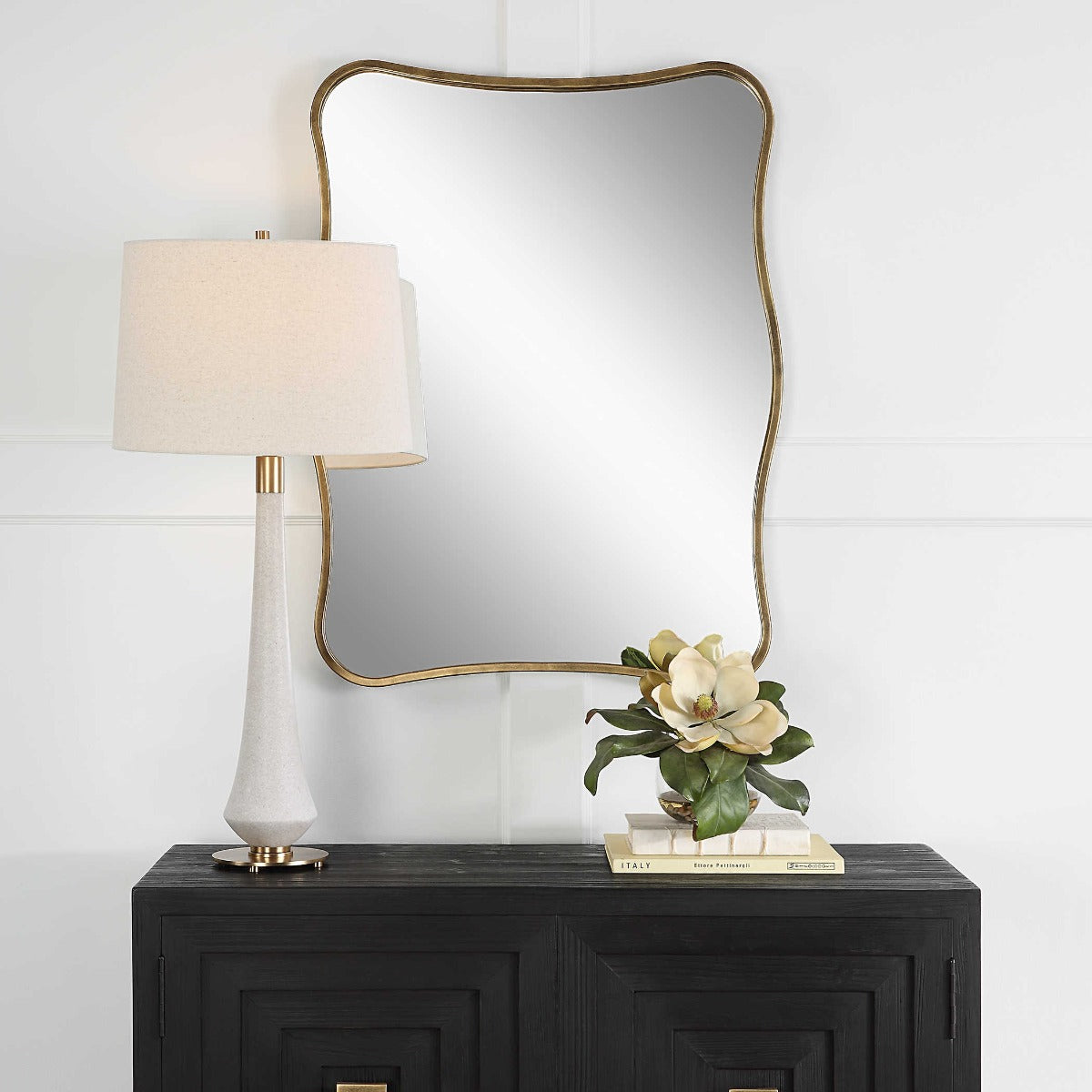 Pavia Vanity Mirror – Antiqued Gold
