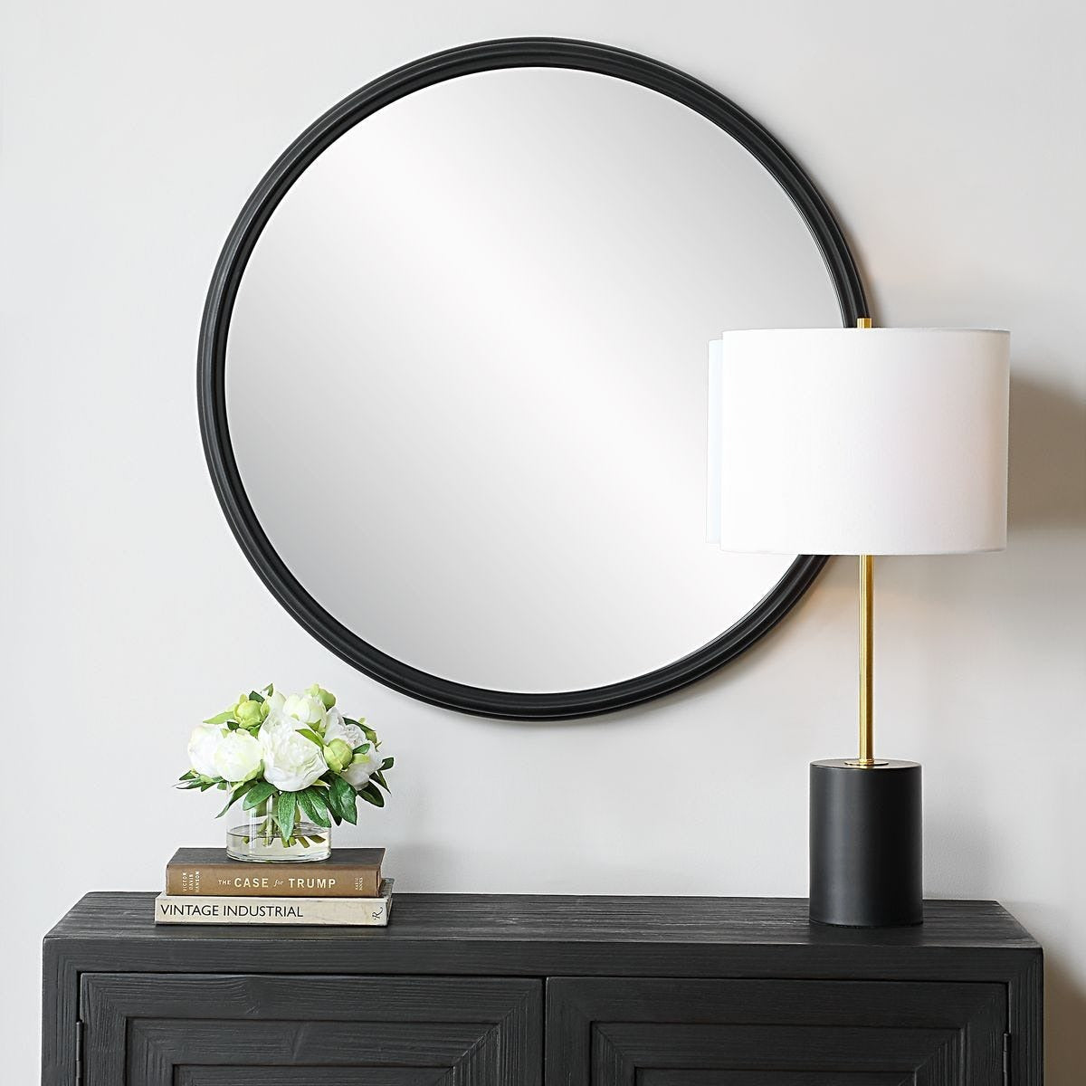 Filton Black Round Mirror