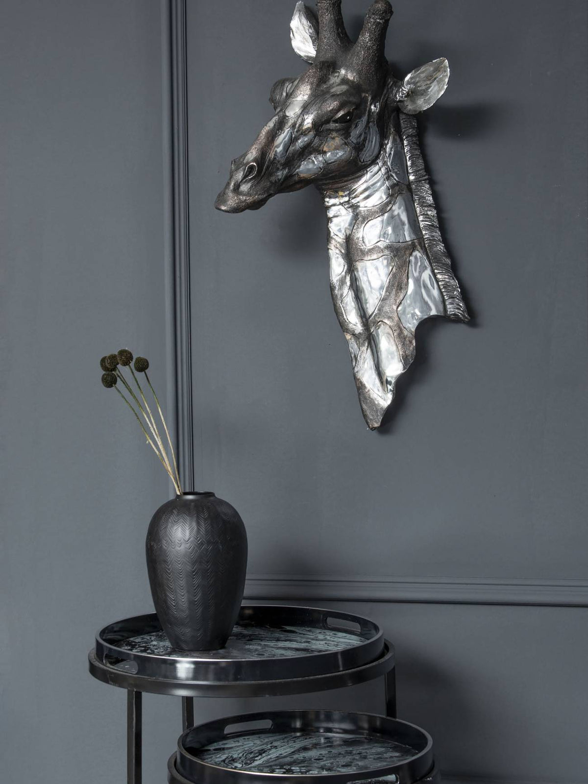 Dappled Silver Giraffe Head Wall Plaque — alternative angle