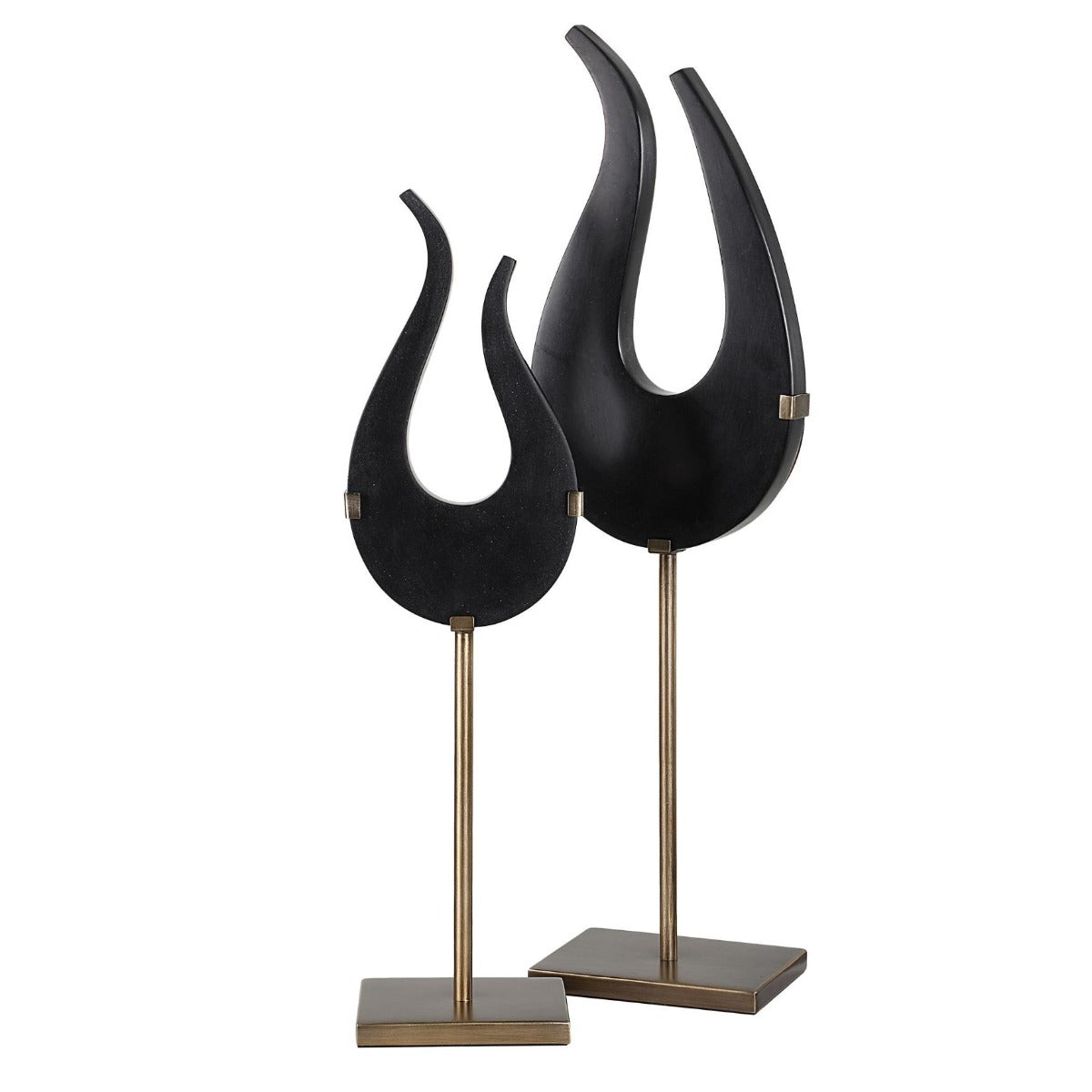 Abstract Flame Sculptures – Black, Set of 2