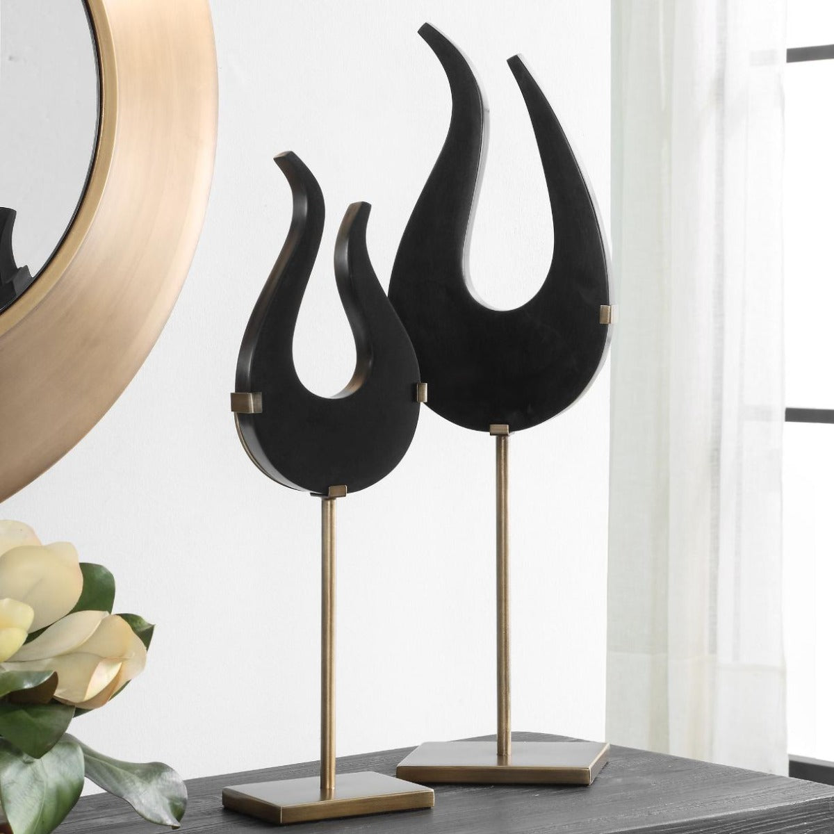 Abstract Flame Sculptures – Black, Set of 2