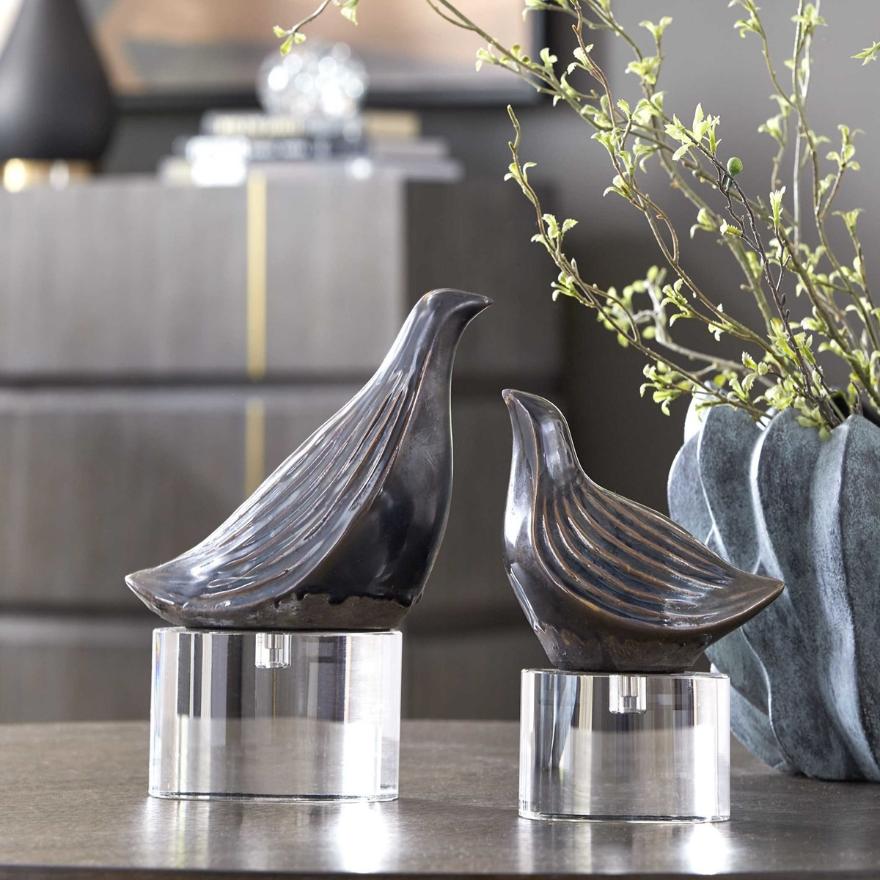 Nesting Bird Grey Sculptures – Set of 2