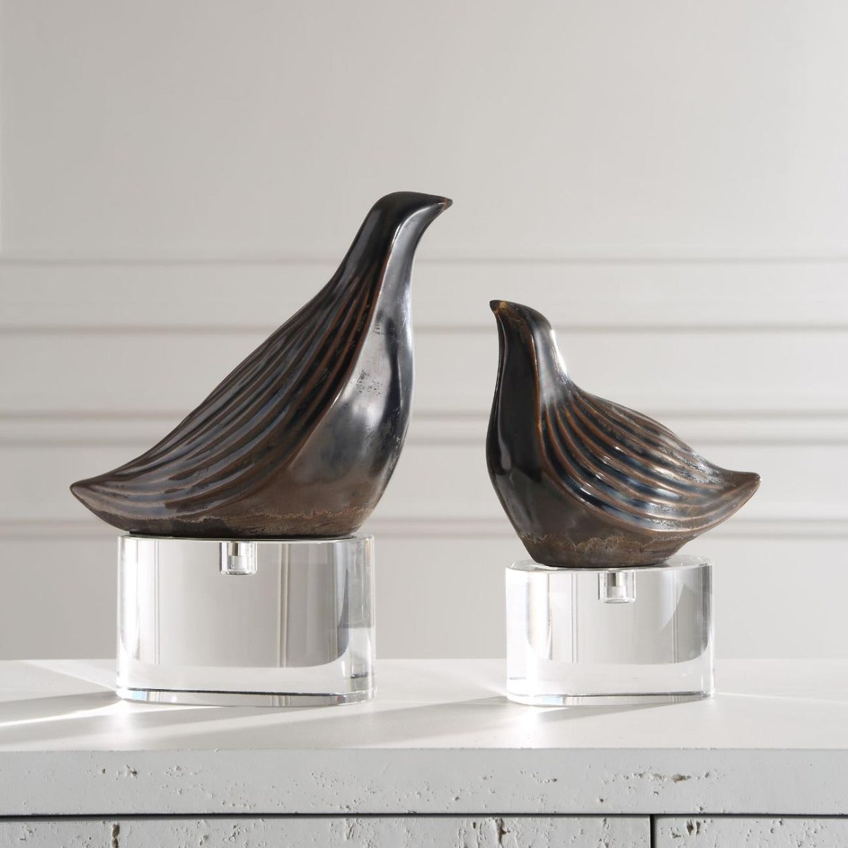 Nesting Bird Grey Sculptures – Set of 2