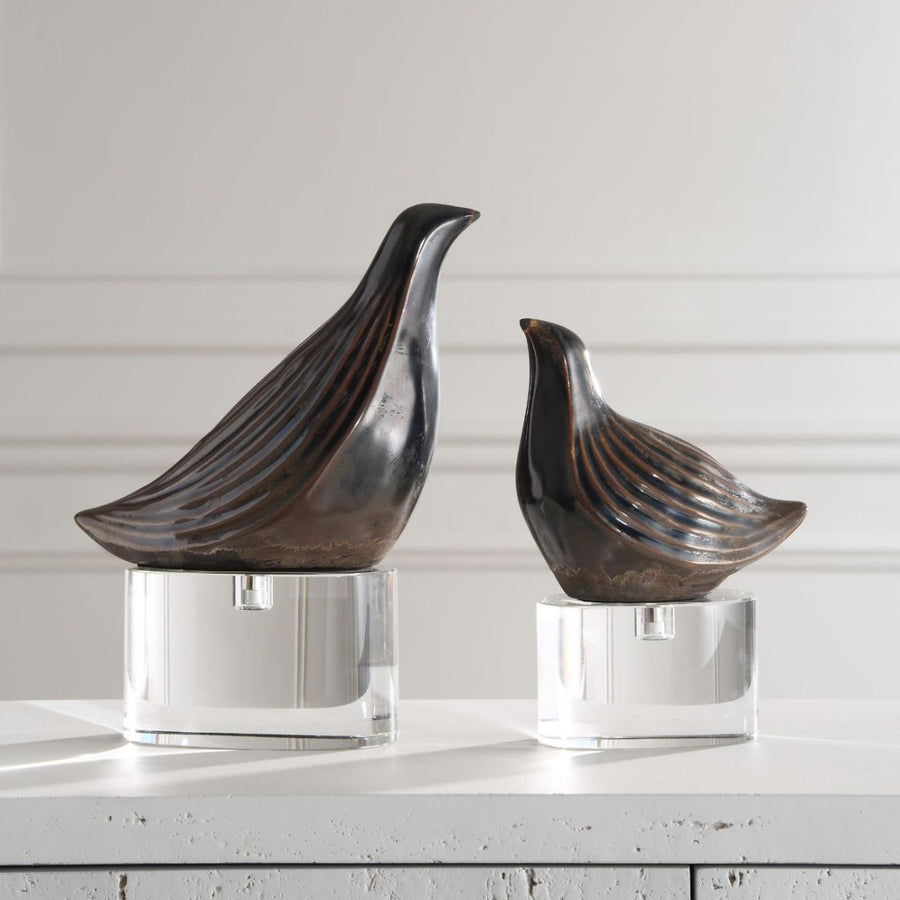 Nesting Bird Grey Sculptures – Set of 2